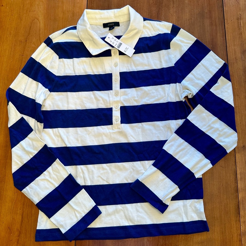 J. Crew Blue and White Striped Polo Shirt